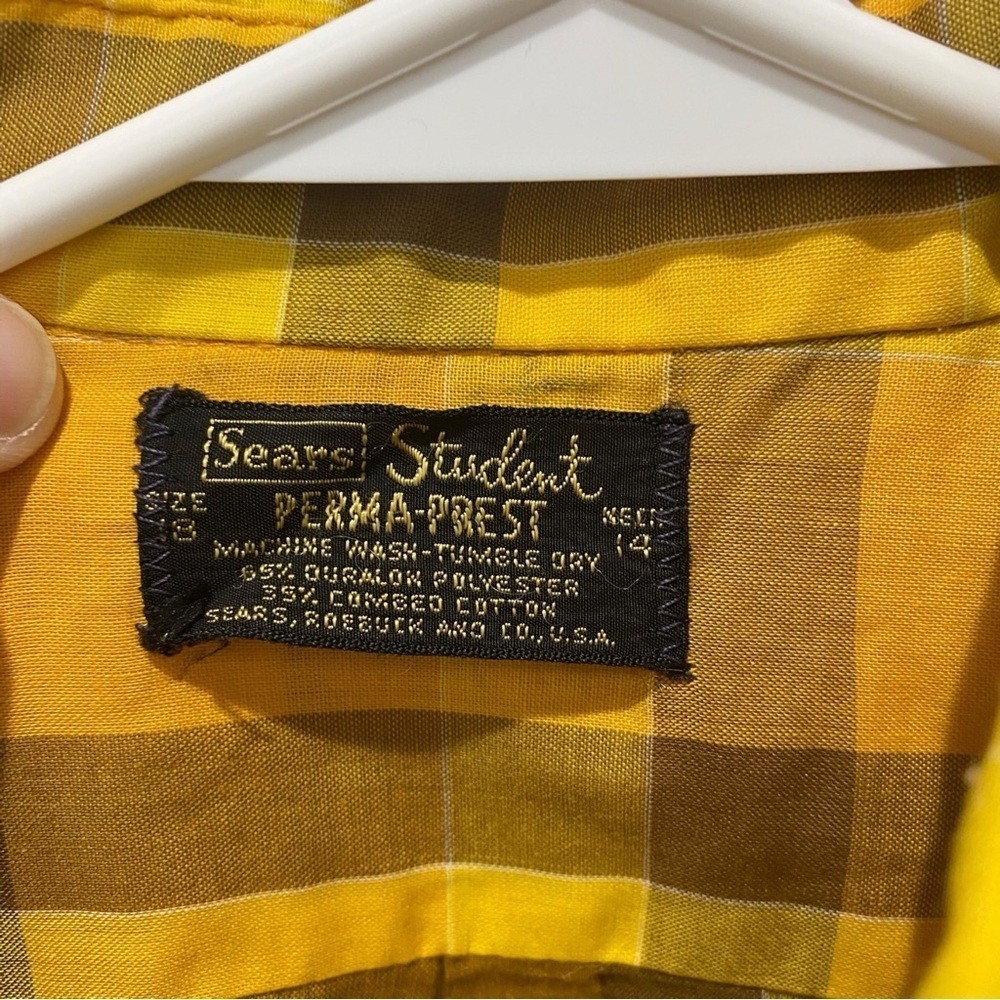 VTG SEARS Student Youth Vintage Button Down Shirt in Yellow Plaid Size XL - Picture 4 of 5
